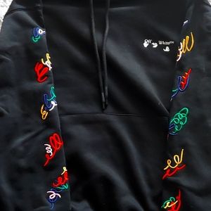 Off White Embroidered Doodle Hoodie